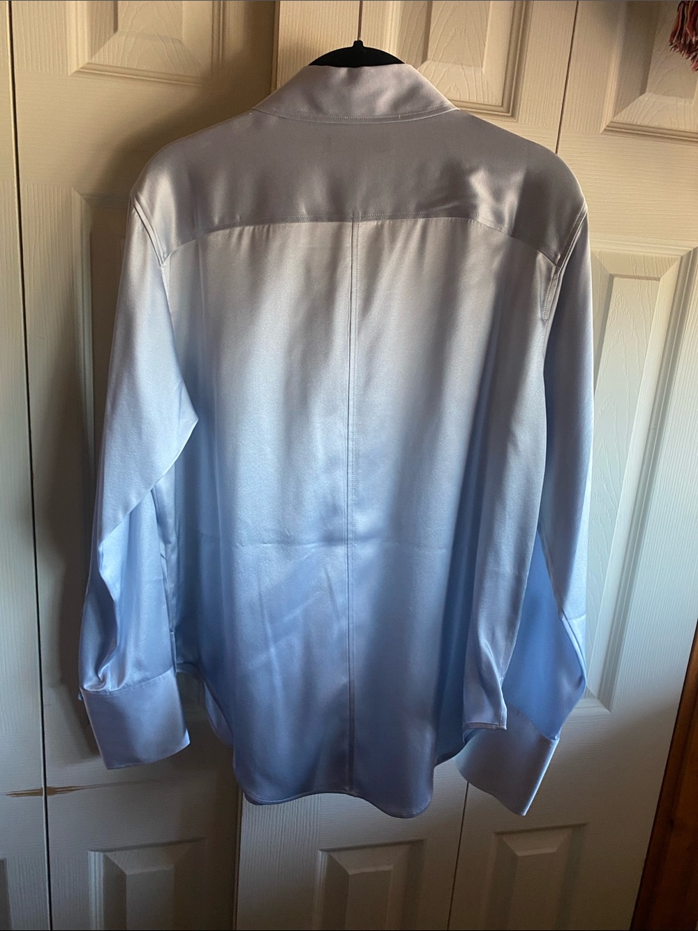 Frame The Standard Women's Stretch Silk French Cuff Button-Up Blue Blouse NWT - Picture 6 of 14